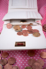 elegant white wallet, surrounded euro coins, evokes the satisfying feeling of accumulated wealth and smart financial choices. Ideal for personal finance, stylish budgeting content