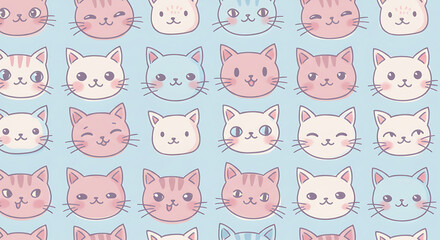Obraz premium Cat Pattern with Cartoon Faces