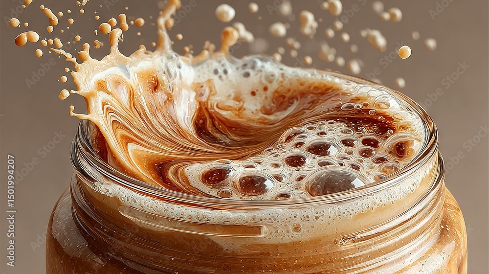 Poster close-up of a jar containing bubbling liquid from top to bottom