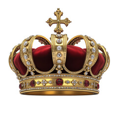 Ornate golden crown with red velvet and jewel embellishments
