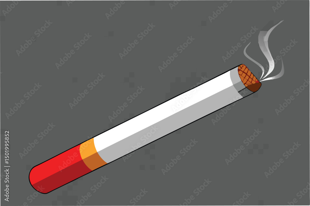 Aufkleber Vector illustration of a cigarette with smoke rising on a simple background, representing smoking culture and its visual impact in various designs and logos