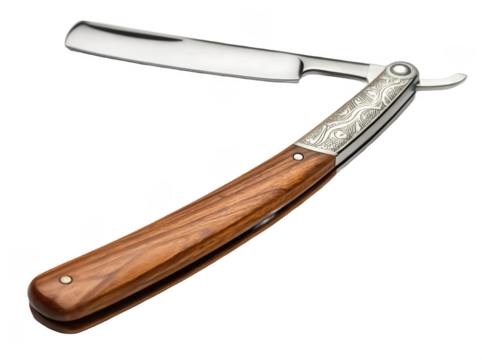 Straight razor png classic straight razor png barber razor png shaving razor png vintage grooming tool png open blade razor png transparent background