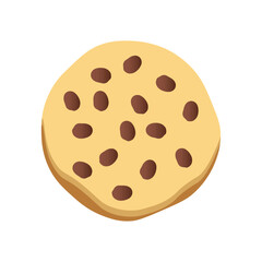 Chocolate chip cookie biscuit icon. Delicious cookie -  flat style. Bite of dessert, bread crumbs, chocolate sweetness. Cookies symbol. Simple Vector illustration isolated on white background EPS 10