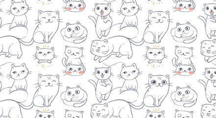 Obraz premium Cute Cat Sketch Pattern