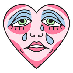 Heart with a crying face on it
