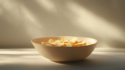A bowl of cornflakes in soft lighting