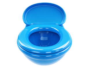Bright blue toilet with an open seat modern design on png