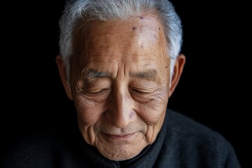 Obraz premium An elderly man with closed eyes, deep in thought, exuding wisdom and calmness