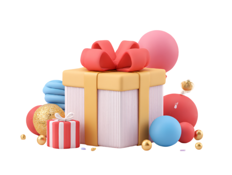 Cartoon gift box festival elements 3d rendering on png