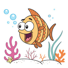 Obraz premium A Happy Fish Swimming Amongst Coral and Seaweed in the Ocean 