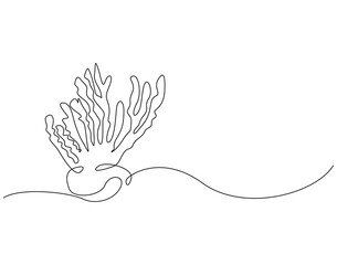 Continuous line drawing of coral seaweed. Single line illustration of coral reef. International reef day concept. Editable outline © Zuistudio
