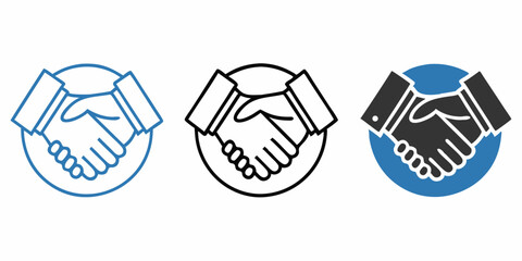Vector art of Handshake icons in blue, black and filled isolated on transparent background