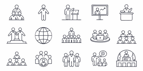 Vector art of Business and conference icons isolated on transparent background