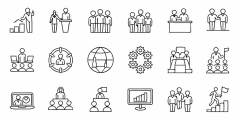 Vector art of Business and management icons isolated on transparent background