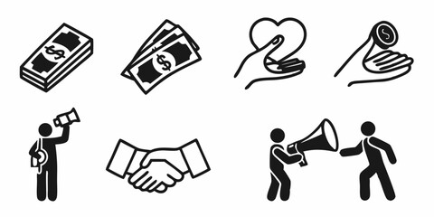Vector art of Money, love, and communication icons isolated on transparent background