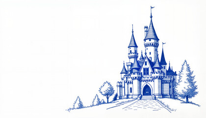 Fototapeta premium sketch in blue ink pen of a toy castle, vintage design, ideal for storytelling and artistic projects