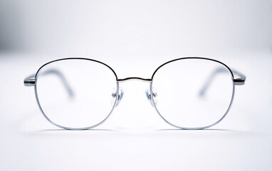 minimalist image of eyeglasses held by hands with bright background, concept of vision clarity, focus, and optical correction in clean modern style

