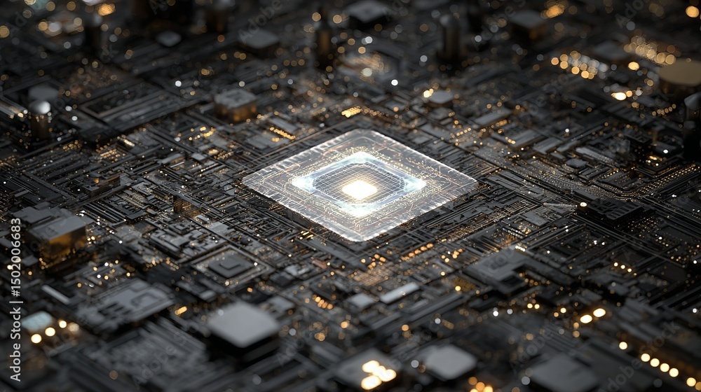 Poster abstract technology background futuristic circuit board digital microchip golden glowing lines moder
