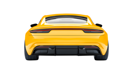 yellow car back view isolated on transparent white background, clipping path