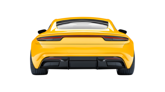 yellow car back view isolated on transparent white background, clipping path