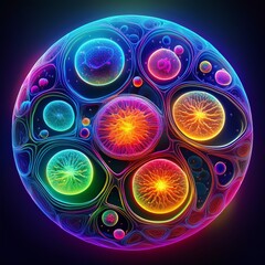 Fluoreszierende Zellkerne in buntem Mikroskopbild