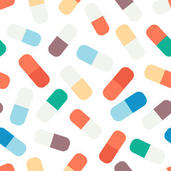 seamless pattern with pills in doodle style in vector. Element for backgrounds wallpaper wrapping backs packaging textile prints