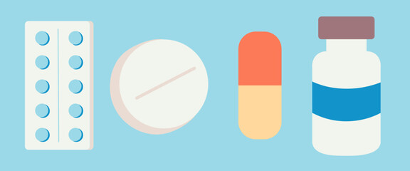pills set in doodle style in vector. Element for apps stickers website logo print icon