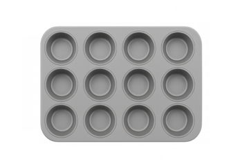 Stainless steel twelve-cup muffin pan resting on clean background, ready for baking delectable pastry treats