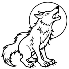 Minimal Werewolf Howling at Moon – Vector on White