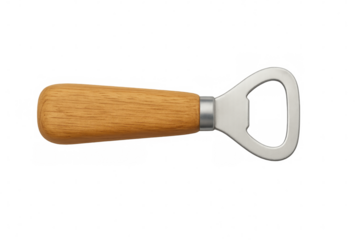 Classic bottle opener with wooden handle, isolated on transparent background, ready for easy integration into designs