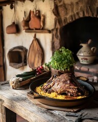 Barbacoa Central Mexico slow cooked lamb dish rich in protein and B vitamins often served on weekends shown in rustic setting