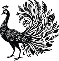 Naklejka premium Elegant peacock silhouette vector art isolated on white background