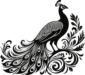 Fototapeta premium Elegant peacock silhouette vector art isolated on white background
