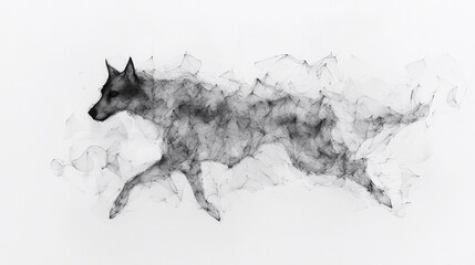 Ink Drawing of a Wolf Morphing into Abstract Shapes