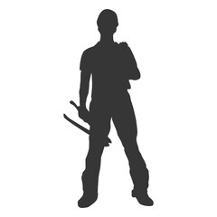 Construction worker holding pliars