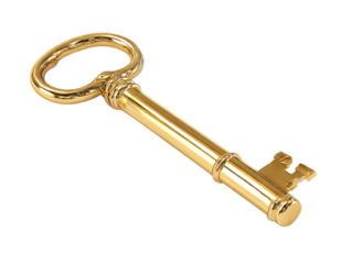 Classic retro gold key 3d rendering on png