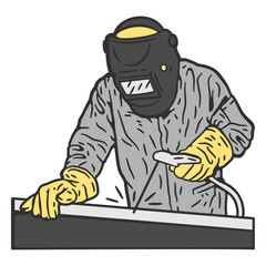 Naklejka premium Welder working on a piece of metal