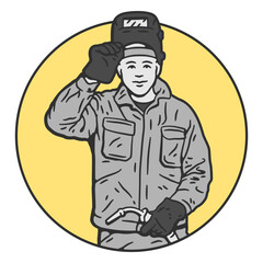 Illustration of a welder holding a welding torch