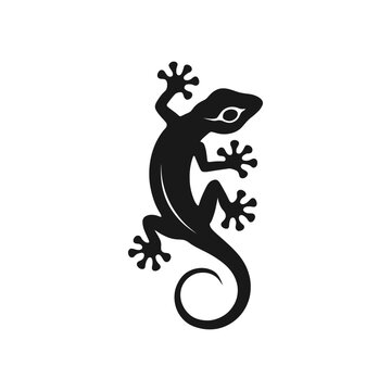 A minimalist black silhouette of a gecko lizard