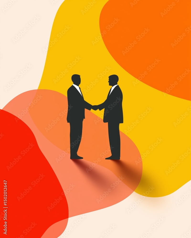 Poster clean vector image of a business negotiation handshake with abstract background