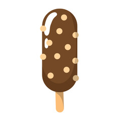 Chocolate popsicle with nuts. Vector