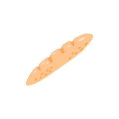 Vector illustration of a fresh baguette with crispy golden crust. Ideal for bakery branding, breakfast menus, and rustic food designs