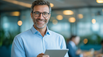 Fototapeta premium Professional Businessman in Modern Office with Digital Tablet and Collaboration