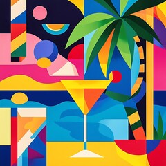 Colorful geometric composition featuring a cocktail glass.