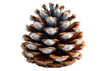 Closeup of a brown and white pine cone on black background