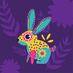 Decorated cartoon bunny. Vector