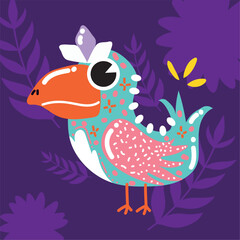 Fantasy bird with crown. Vector