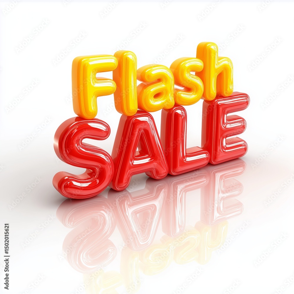 Poster minimal 3d vector text flash sale with glossy reflection on white background