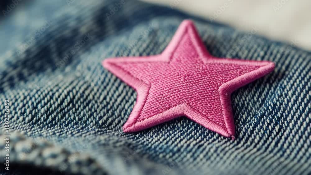 Poster a pink star sits atop a pair of jeans, perfect for decorating or adding some whimsy to your design