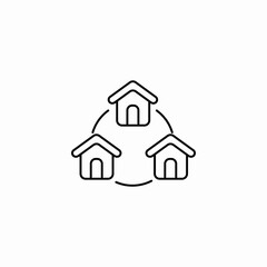 three houses arranged in a circle. icon sign vector